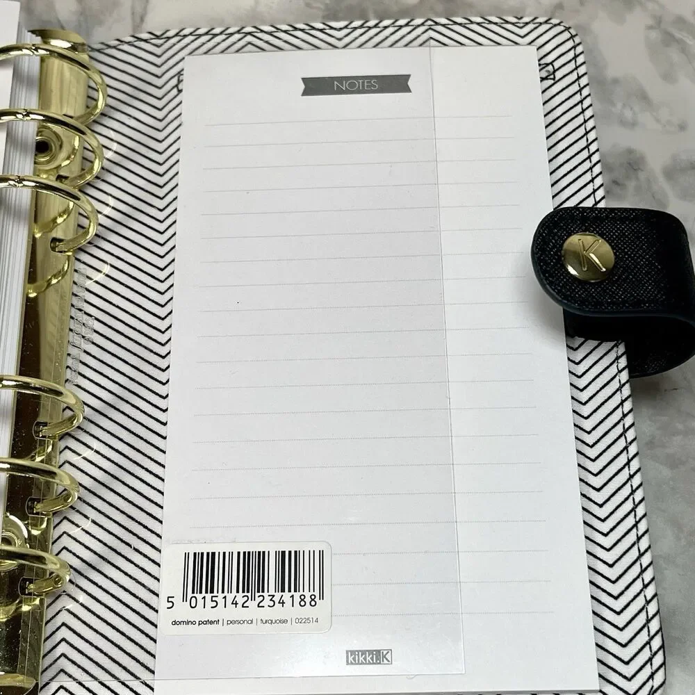 Kikki K Black Leather Personal Planner Medium Gold Snap Organizer New Boxed-READ